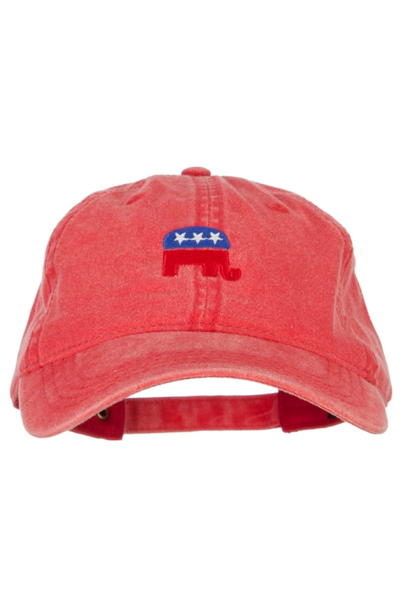 Mini Republican Elephant Embroidered Washed Buckle Cap - Red OSFM