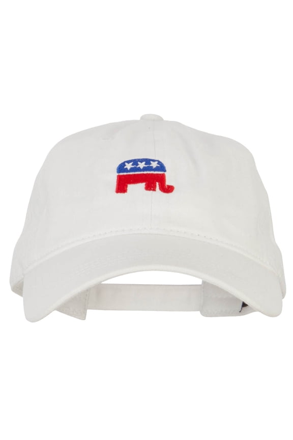 Mini Republican Elephant Embroidered Washed Buckle Cap - White OSFM