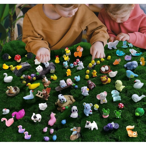 Mini Resin Animals Figures Set 100 Pieces for Miniature Garden Decor - Slime Charm for Craft - Tiny Resin Animal