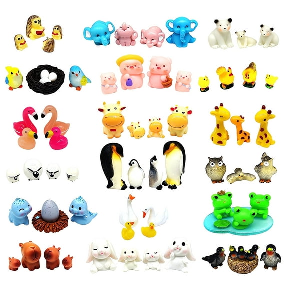 Mini Resin Animals Figures Variety Pack, Tiny Plastic Animals Small Little Figurines to Hide Miniature Garden Accessories