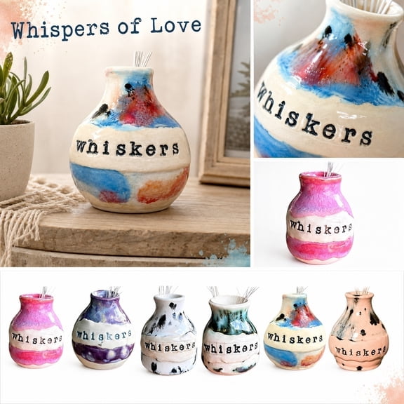 Mini Resin Cat Whisker Holder Vase, Handmade Artisan Pet Memorial Keepsake Jar, Decorative Desktop Storage for Cat Lovers Household Desk Display (Light pink)