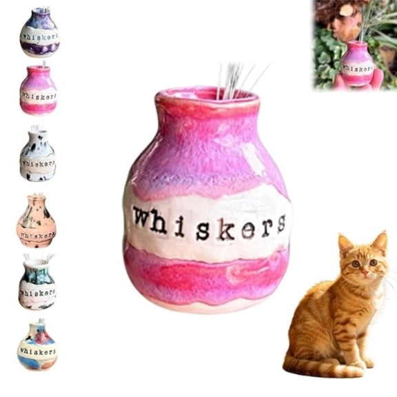 Mini Resin Cat Whisker Holder Vase, Handmade Artisan Pet Memorial Keepsake Jar, Decorative Desktop Storage for Cat Lovers Household Desk Display (Multicolor)