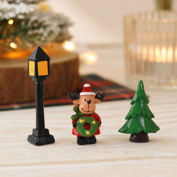 Mini Resin Christmas Figurine Set, Tiny Holiday Decor for Shelf Mantel Table with Santa Elf Reindeer, for Desktop and Miniature Winter Scene