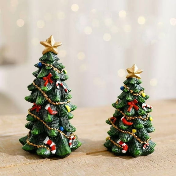 Mini Resin Christmas Tree Ornament 3 Inch Holiday Decor Festive Gift for Home Office Tabletop Mantel Decorations