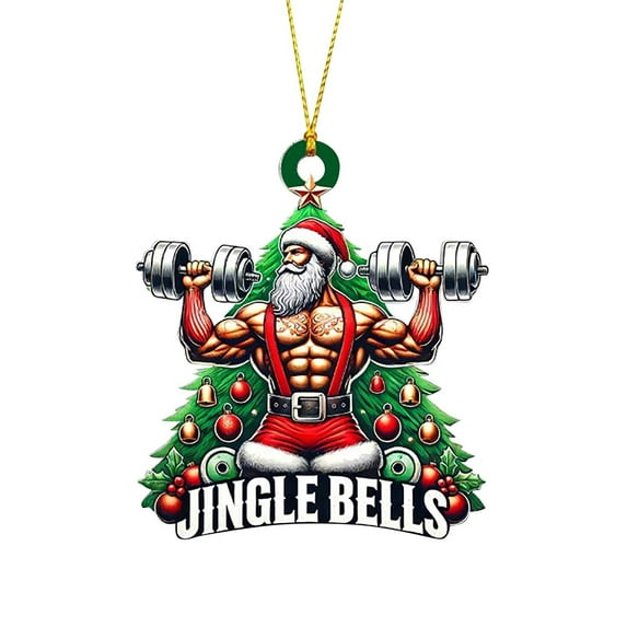 Mini Resin Christmas Tree Ornaments for Coworkers Gifts, Double Sided Santa and Fitness Designs, Hanging Pendants for Festive Decor, Bright Colors for Holiday Cheer