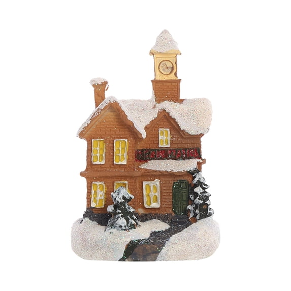 Mini Resin Christmas Village House with LED Snow Effect - Battery Powered 3.94in Warm White Decor for Tabletops & Shelves