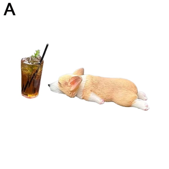 Mini Resin Corgi Dog and Drinks Cute Car Accessories, eeping Corgi Car Dashboard Decoration with Iced Tea, Cute Dog Car Rearview Mirror Ornament, for Home, Office, Gift