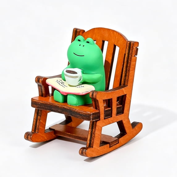 Mini Resin Frog Figurine with Mini Furniture, Desktop & Shelf Decor Ornament