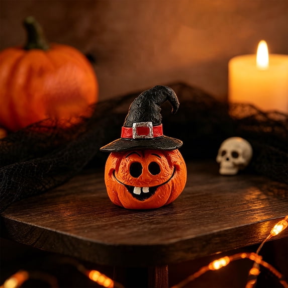 Mini Resin Halloween Ornament Pumpkin Figurines Vintage Tabletop Decor for Tiered Tray Shelf Party Display