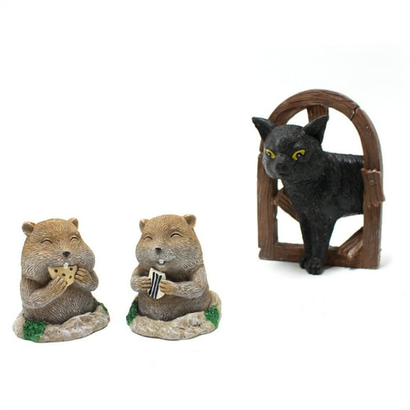 Mini Resin Kitten GophersSculpture Cute Garden Miniature Garden Display Ornament Collection Desktop Figurines Decor