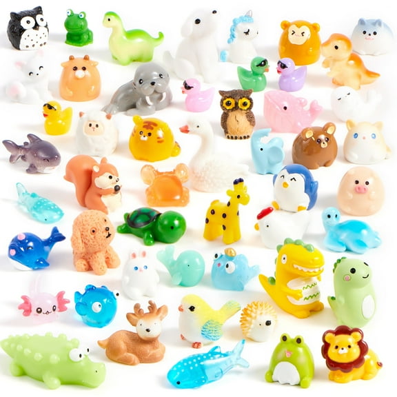 Joyfy 50 Pcs Mini Resin Animals Tiny Figures to Hide, Cute Miniature Figurines for Fairy Garden Accessories, Slime Charms & Party Favors Stuffers, Dollhouse Accessories