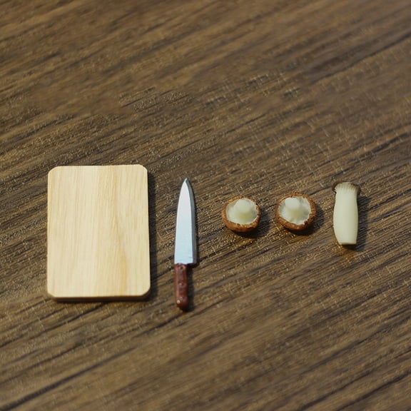 Mini Resin Mushroom Wooden Cutting Board Alloy Kitchen Knife sets Miniature Ornaments Micro Landscape Dollhouse Accessories Pretending Decorations