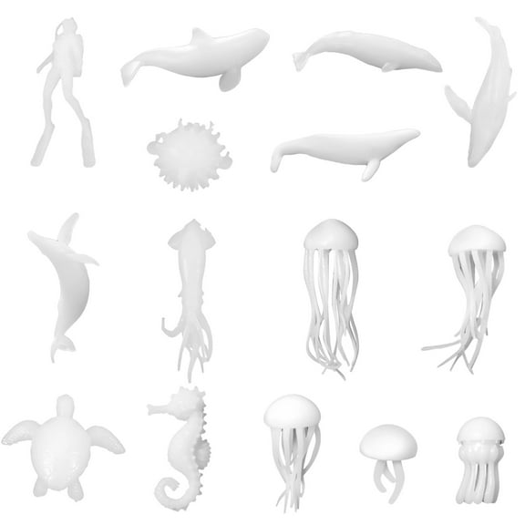 Mini Resin Ocean Animals for Resin Crafting, Whale, Turtle, Seahorse, Jellyfish, Squid, Diver, 15 Pcs Ocean Themed Miniatures for DIY Projects and Decorations