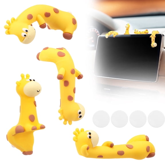 Mini Resin Playful Giraffe Figurine 3D Craft Sculpture Cute Animal Statue For Office Desk Car Dashboard Indoor Decor 4 Pcs (yellow )