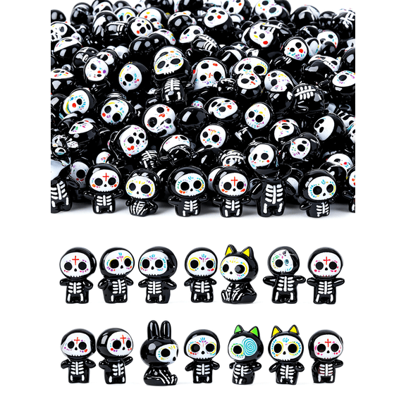 Mini Resin Sugar Skull Figurines Day of the Dead Halloween Decor Mini Skull Statues Ornaments for Home Desk Table Cabinet Party Decor