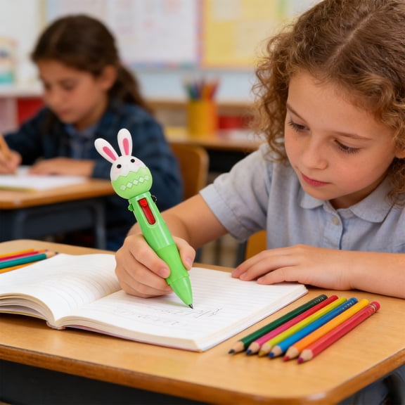 Mini Retractable Four-Color Ballpoint Pen, Creative Cute Easter Themed Stationery, Smooth Writing Planner Pen for Journaling, Ideal Office Stationery Supplies, 3.9in/9.8cm, Green