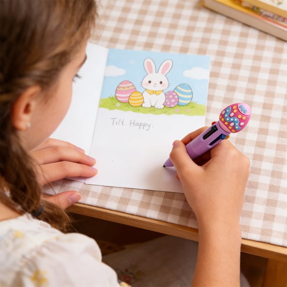 Mini Retractable Four-Color Ballpoint Pen – Cute Easter Cartoon Design, 4-Ink Multi-Color Planner Pen, Plastic, Assorted Pastel Colors, 1-Count