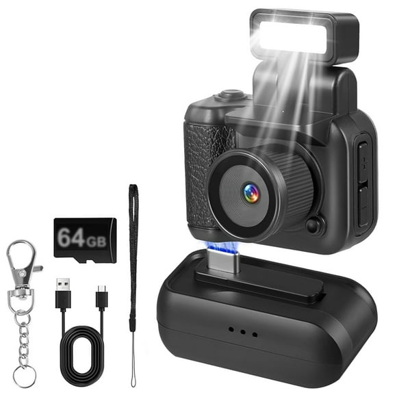 Mini Retro Camera,1080p CMOS Keychain Camera with LED Flash Video Recorder for Children'S Photography (64GB)