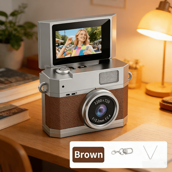 Mini Retro Camera, Built-in Fill Light & Filters, Portable & Creative, Lightweight & Durable, Easy Photo Transfer, Ideal for Daily UseBrown