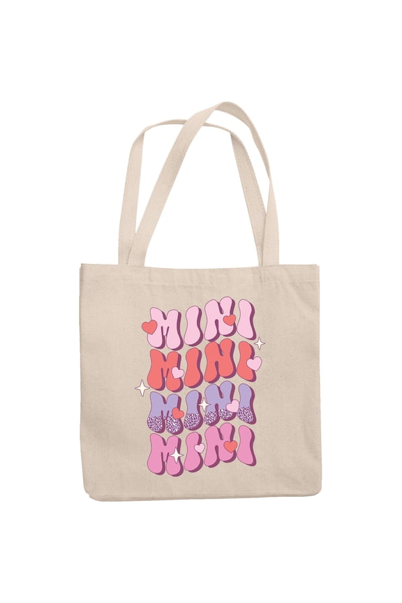 Mini, Retro Groovy Wavy Text Mother's Day Mother-to-Daughter Art Merch Gift, 12oz Canvas Tote Bag
