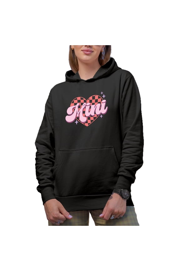 Mini, Retro Mother-To-Daughter Themed Mother's or Valentine's Day Gift, Black Hooded Sweatshirt or Hoodie, XL