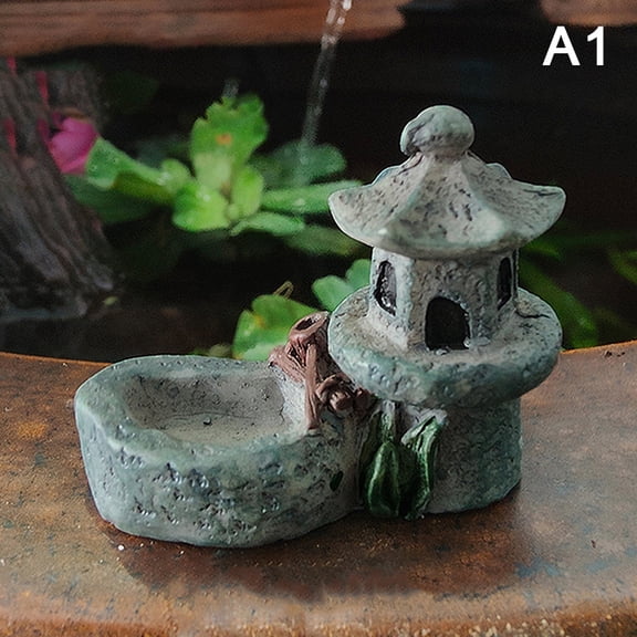 Mini Retro Pond Tower Resin Craft Fairy Garden Decor Figurines Micro Landscape
