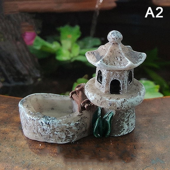 Mini Retro Pond Tower Resin Craft Fairy Garden Decor Figurines Micro Landscape