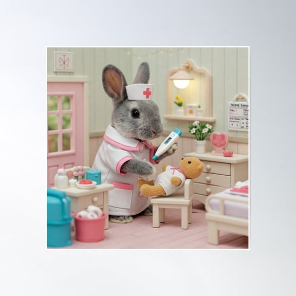 Mini Rex Rabbit Nurse 1 Poster Wall Art, Modern Wall Decor, 16x16 UNFRAMED