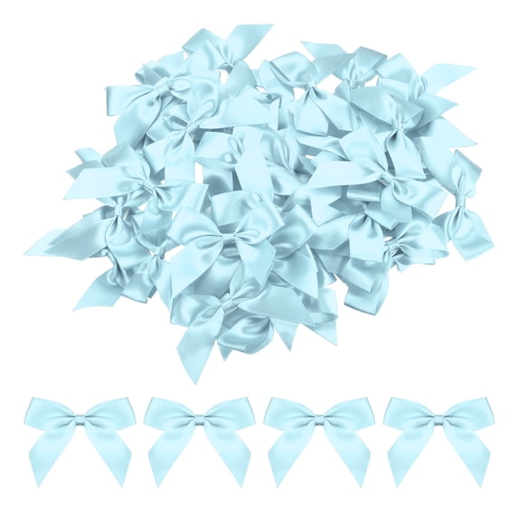 Uxcell Mini Ribbon Bow 2.5"x2" 50Pcs Mini Fabric Satin Ribbon Flower Bows Craft DIY Sewing Wedding Bows Sky Blue
