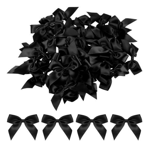 Uxcell Mini Ribbon Bow 2.5" x 2'' 100Pcs Mini Fabric Satin Ribbon Flower Bows Craft DIY Sewing Wedding Bows Black
