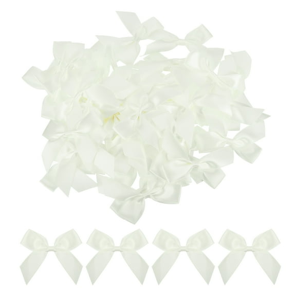 Uxcell Mini Ribbon Bow 2.5" x 2'' 100Pcs Mini Fabric Satin Ribbon Flower Bows Craft DIY Sewing Wedding Bows Milky White