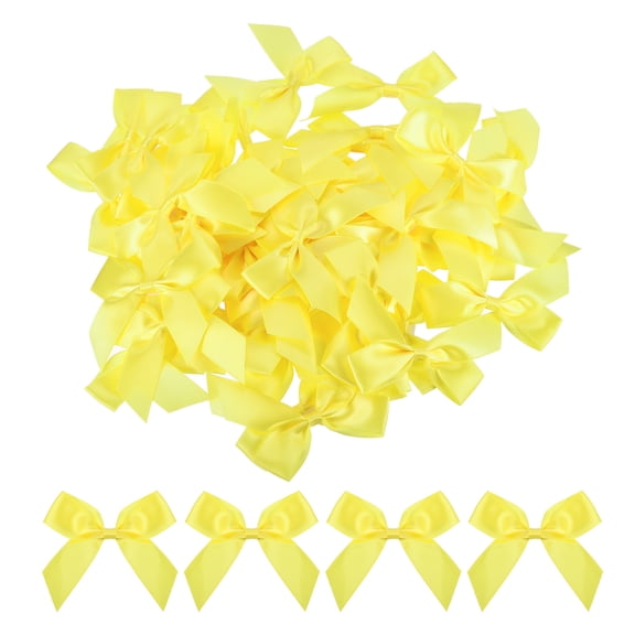 Uxcell Mini Ribbon Bow 2.5" x 2'' 100Pcs Mini Fabric Satin Ribbon Flower Bows Craft DIY Sewing Wedding Bows Yellow