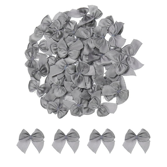 Mini Ribbon Bow Mini Fabric Satin Ribbon Flower Bows for Craft DIY Sewing Wedding Birthday Grey 100