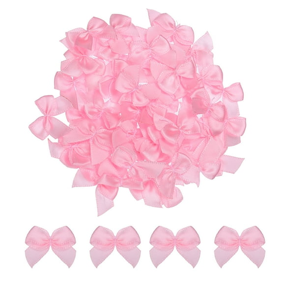 Uxcell 100Pcs Mini Ribbon Bow 1" Mini Fabric Satin Ribbon Flower Bows for Craft DIY Sewing Wedding Birthday Party Pink