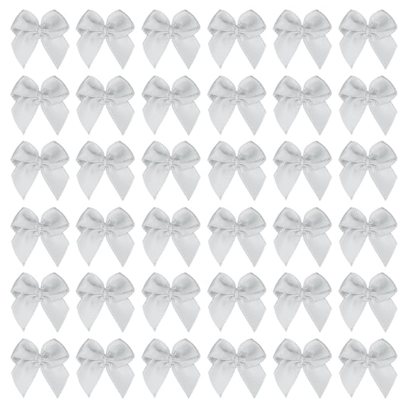 Mini Ribbon Bow Satin Fabric Ribbon Flower Bows Appliques for DIY Craft Sewing Wedding Party Silver