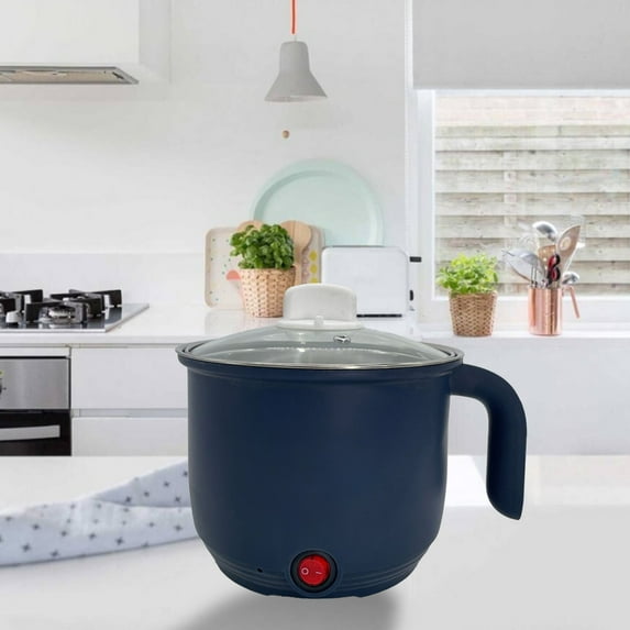 Mini Rice Cooker | 1.5L Non-Stick Pot | Stainless Steel Multi-Cooker | Transparent Lid | Dorm & Office Use | Dark Blue/Green | 620g