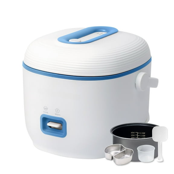 Mini Rice Cooker, 1 Cup-2 Cup Non-Stick Coated Insert Small Food Steamer Kitchen Appliances, Blue