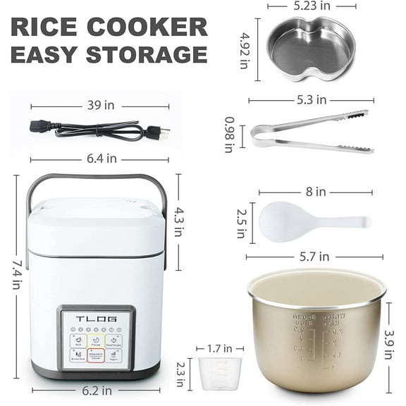 Mini Rice Cooker 2.5 Cups Uncooked, Healthy Ceramic Coating Portable Cooker, 1.2L Travel Small for 1-3 People, Personal maker, Food Steamer, 12 Hours delay timer, Multi-cooker Grains, Oats