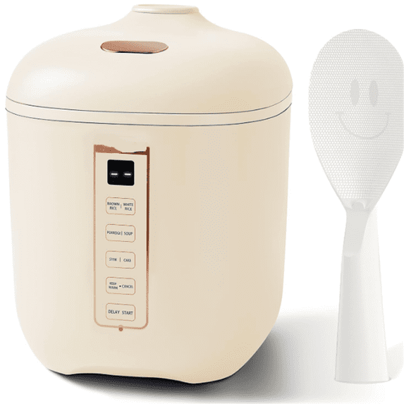 Mini Rice Cooker 2 Cups Uncooked 1.2L Portable Nonstick Travel Rice Maker BPA Free with 24 Hour Timer and Keep Warm Beige Bestseling