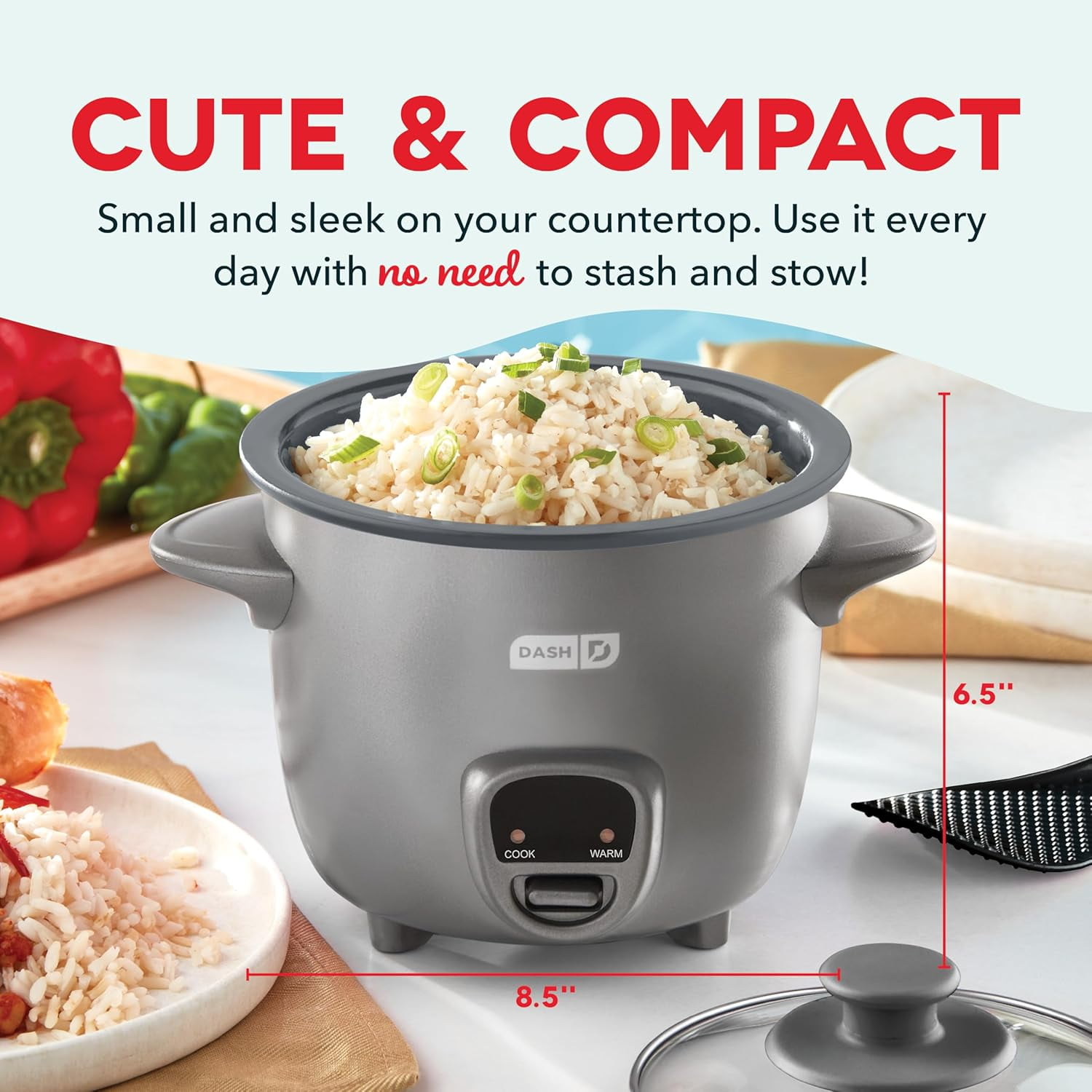 Mini Rice Cooker Steamer with Removable Nonstick Pot, Keep Warm Function & Recipe Guide, .5 Quart, Graphite