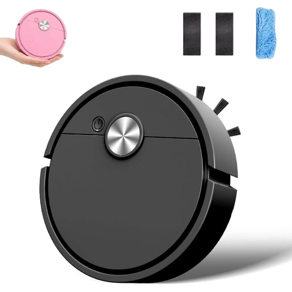 Mini Robot Vacuum for Car, 3 in 1 Rechargeable Automatic Avoidance Smart Sweeping and Mopping Robot, Low Noise Multifunctional Vacuum Cleaner with Wet Mopping for Floors Pet Hair(Black,Battery)