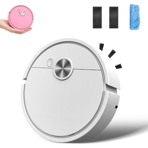 Mini Robot Vacuum for Car, 3 in 1 Rechargeable Automatic Avoidance Smart Sweeping and Mopping Robot, Low Noise Multifunctional Vacuum Cleaner with Wet Mopping for Floors Pet Hair(White,Rechargeable)