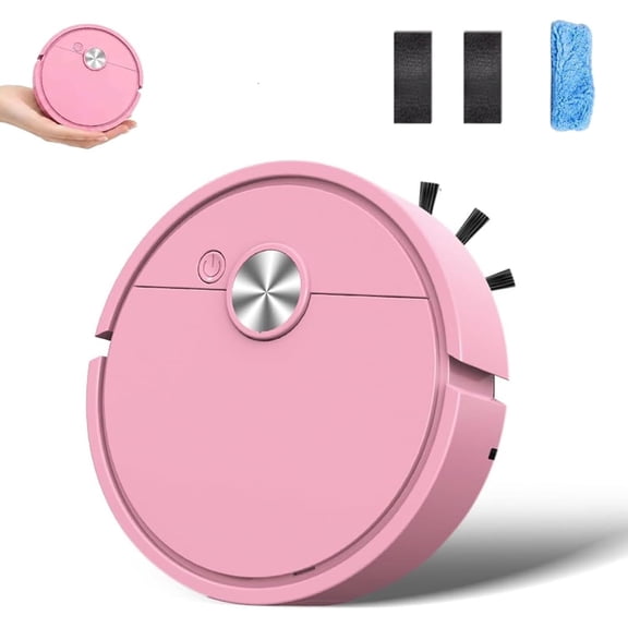 Mini Robot Vacuum for Car, 3 in 1 Rechargeable Automatic Avoidance Smart Sweeping and Mopping Robot, Low Noise Multifunctional Vacuum Cleaner with Wet Mopping for Floors Pet Hair(Pink,Rechargeable)