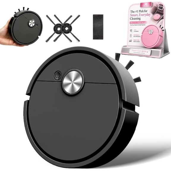 Mini Robot Vacuum for Car, 3 in 1 Rechargeable Automatic Avoidance Smart Sweeping Robot, Compact Multifunctional Cleaner Machine with Wet Mopping for Hard Floors Pet Hair Carpets(Black,Rechargeable)