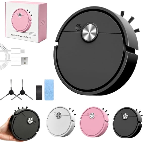 Mini Robot Vacuum for Car, Automatic Obstacle Avoidance, Super Strong Suction, Low Noise, Large-Area Filter Screen, Not Easy to Clog, Vacuum & Sweeping Cleaning Machine for Home (Black-Battery)
