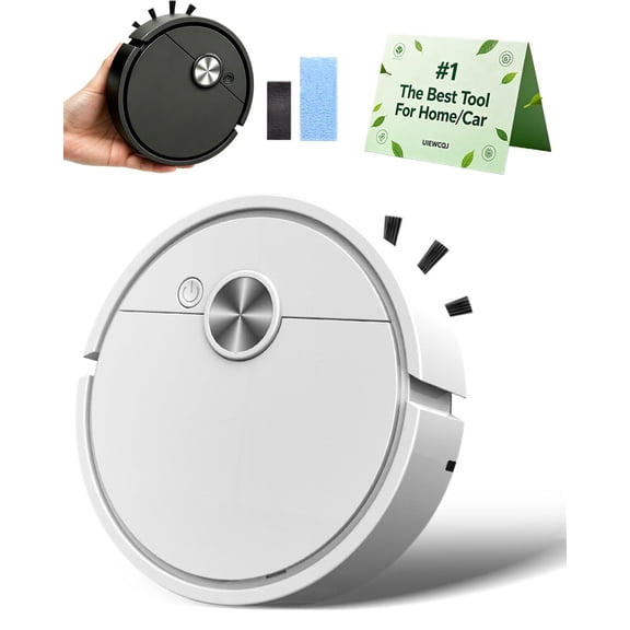 Mini Robot Vacuum for Car, Compact Mini Cleaner Sweeping Robot, 3 in 1 Rechargeable Multifunctional Smart Cleaning Machine with Wet Mopping for Hard Floors Pet Hair Carpets