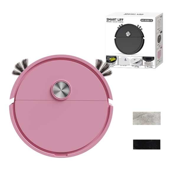 Mini Robot Vacuum Cleaner Automatic 3-in-1 Sweeping Mopping Floor Cleaner with Smart Navigation Rechargeable for Pet Hair Hard Floor Carpet Pink