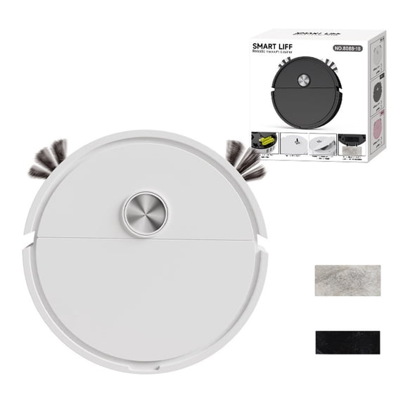 Mini Robot Vacuum Cleaner Automatic 3-in-1 Sweeping Mopping Floor Cleaner with Smart Navigation Rechargeable for Pet Hair Hard Floor Carpet White