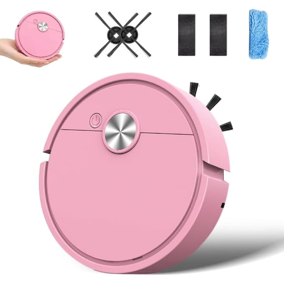 Mini Robot Vacuum Cleaner for Car and Home, 3-in-1 Smart Sweeping and Mopping, Rechargeable, Low Noise, Pet Hair & Floor Cleane(Pink,Rechargeable)