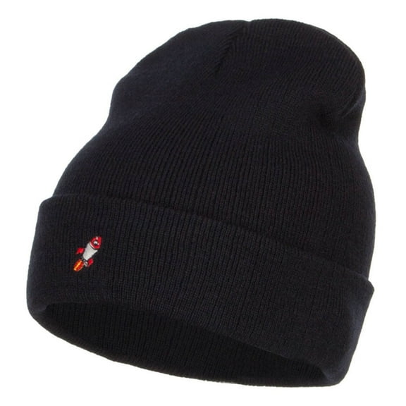 Mini Rocket Embroidered Long Beanie - Navy OSFM
